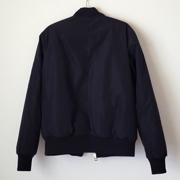 Black Bomber Jacket Gold Zipper Yellow Liner Fresh Laundry - Picture 9 of 11